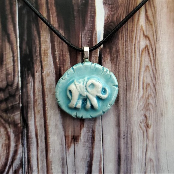Handmade Ceramic Light Blue Elephant Pendant Necklace - Picture 13 of 16